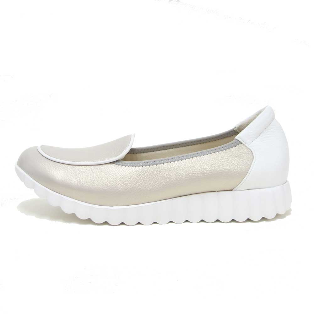 フィズリーン FIZZ REEN 3701 プラチナ(レディース) 快適EEEEのフラットパンプス(日本製) スリッポン 4E レザーシューズ コンフォート ウォーキング タウン カジュアル 「靴」