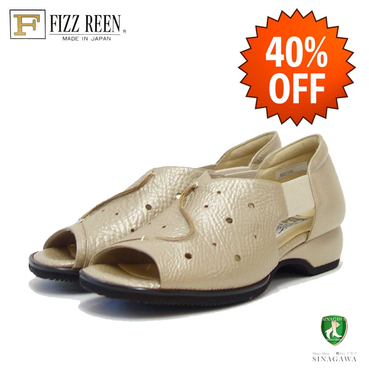 【SALE 40%OFF】 フィズリーン FIZZ REEN 3735 シャンパン(レディース) EEEE幅 天然皮革 フラット オープントゥシューズ(日本製)「靴」 母の日 おすすめ ギフト