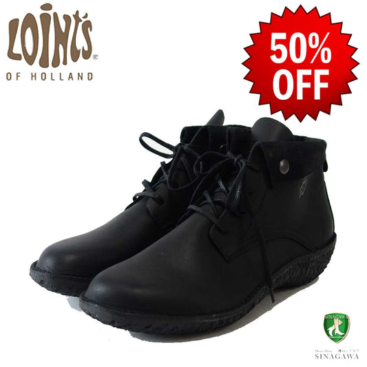 【SALE 50%OFF】 Loint's ロインツ 37791 899 ブラック(レディース) レースアップ アンクルブーツ 履くほどに足と一体化する履き心地 「靴」
