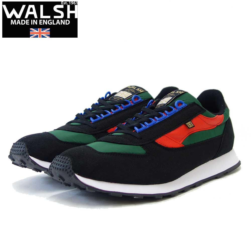 WALSH ウォルシュ EUR 40003(ユニセックス) European カラー:ブラック/グリーン/レッド(英国製) ベロン&人工繊維&PVCのランニングスニーカー 「靴」