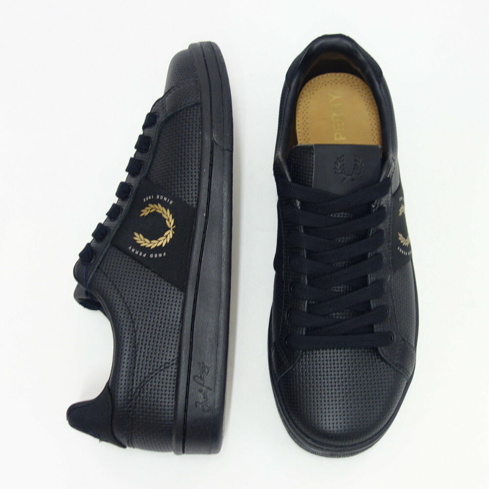 フレッドペリー FRED PERRY B4293 102 B721 Pique Emboss Lea/Branding(メンズ) カラー:ブラック 天然皮革 ローカットスニーカー レザースニーカー テニスシューズ 「靴」