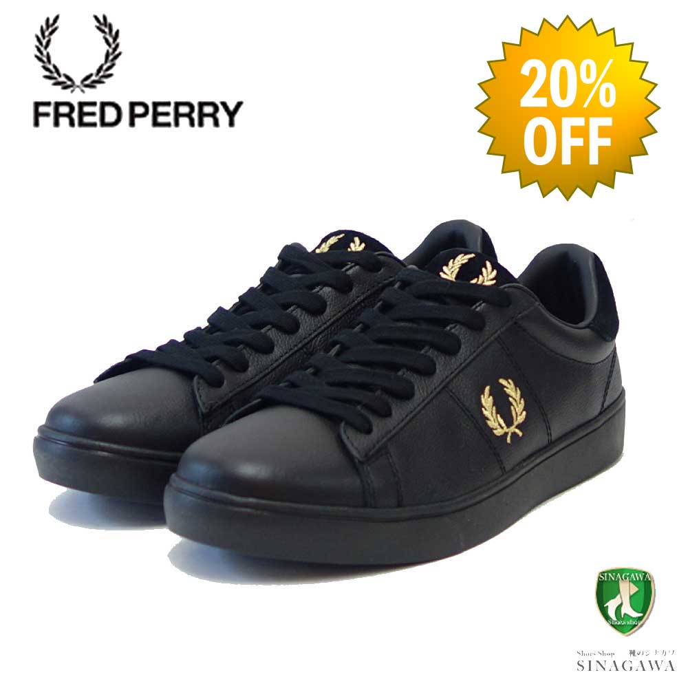 【SALE 20%OFF】 FRED PERRY フレッドペリー B 4322 102(ユニセックス)SPENCER TUMBLED LEATHER (スペンサー タンブルド レザー) カラー:ブラック 天然皮革のローカットスニーカー 展開サイズ 27cm 29cm 「靴」