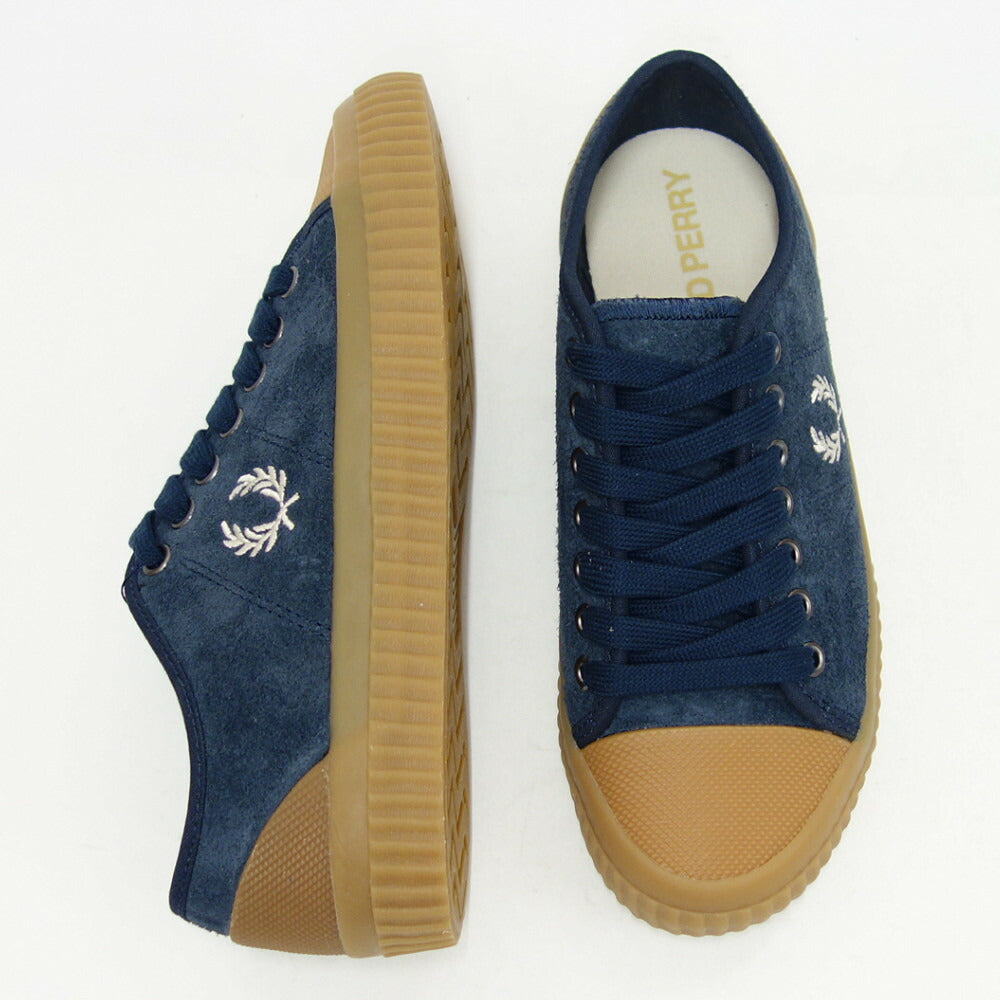 FRED PERRY フレッドペリー B4338 F36(ユニセックス)HUGHES LOW TEXTURD SUEDE カラー:Shaded Navy 天然皮革 ローカットスニーカー テニスシューズ 「靴」