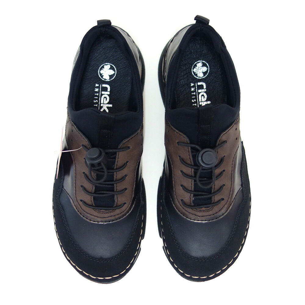 riekerリーカー45961-00ブラック/コンビ(レディース)人工皮革ストレッチクッション性の良いお洒落スリッポンフラットスニーカー「靴」