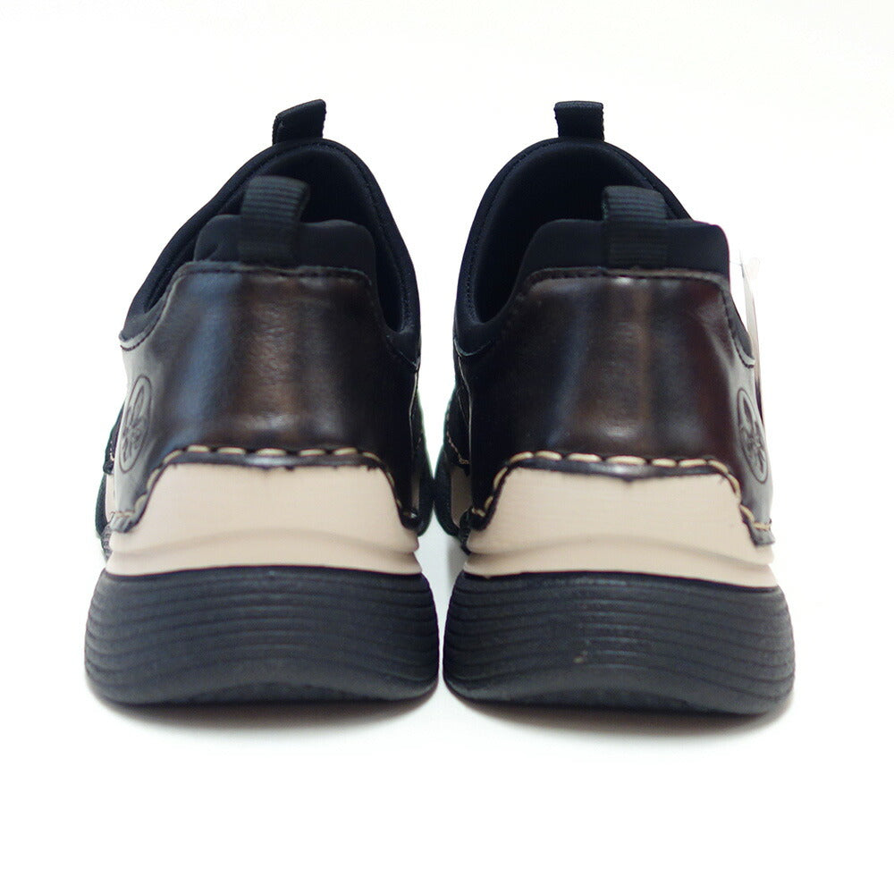 riekerリーカー45961-00ブラック/コンビ(レディース)人工皮革ストレッチクッション性の良いお洒落スリッポンフラットスニーカー「靴」