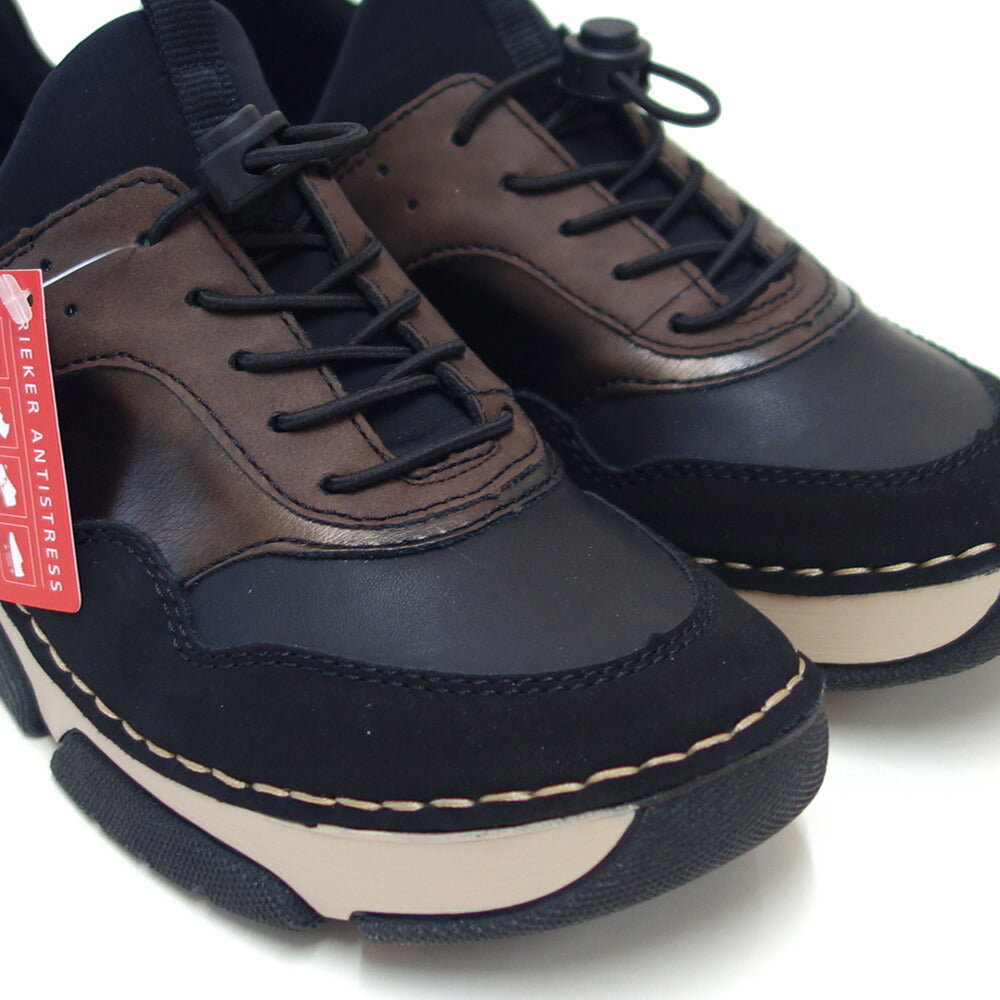 riekerリーカー45961-00ブラック/コンビ(レディース)人工皮革ストレッチクッション性の良いお洒落スリッポンフラットスニーカー「靴」