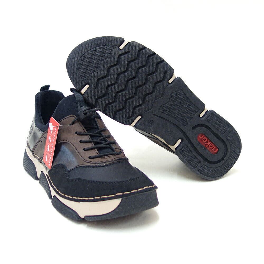 riekerリーカー45961-00ブラック/コンビ(レディース)人工皮革ストレッチクッション性の良いお洒落スリッポンフラットスニーカー「靴」