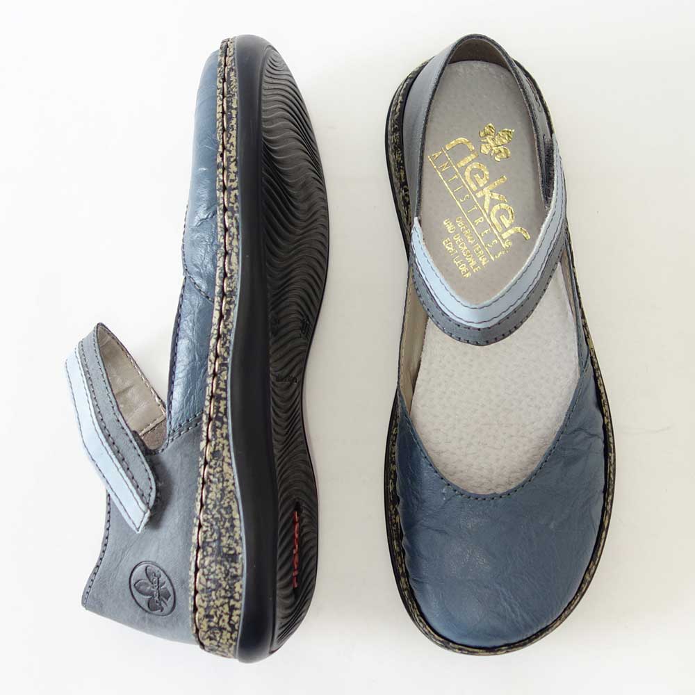 【SALE 20%OFF】 rieker リーカー 46336 12 ブルー (レディース) クッション性の良いお洒落ストラップシューズ フラットシューズ 「靴」