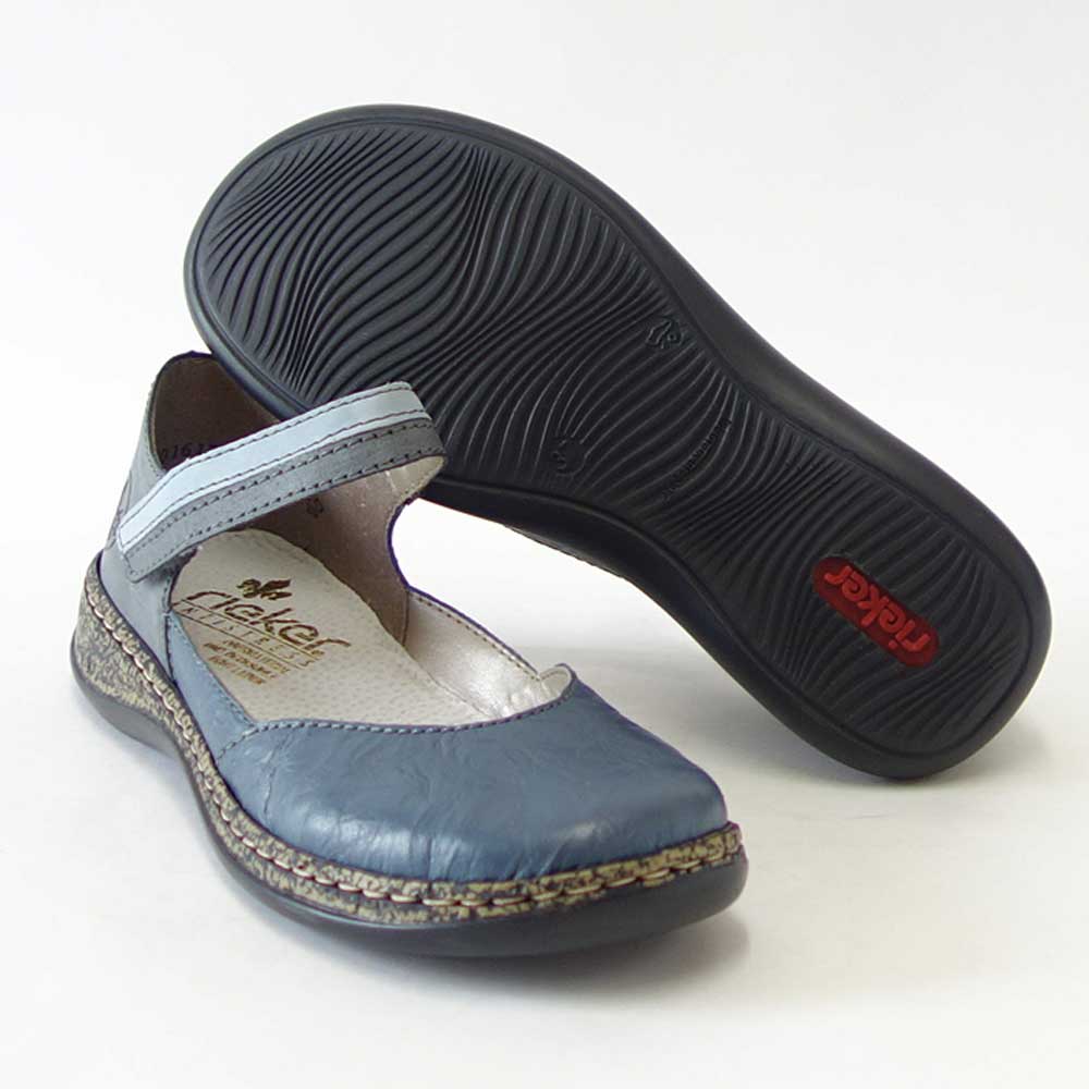 【SALE 20%OFF】 rieker リーカー 46336 12 ブルー (レディース) クッション性の良いお洒落ストラップシューズ フラットシューズ 「靴」