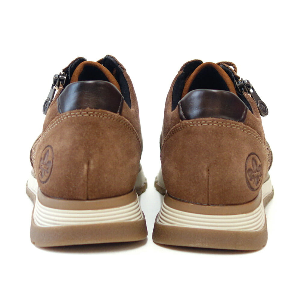 riekerリーカー49001-24ブラウン(レディース)天然皮革スエードサイドジップスニーカー甲高幅広「靴」