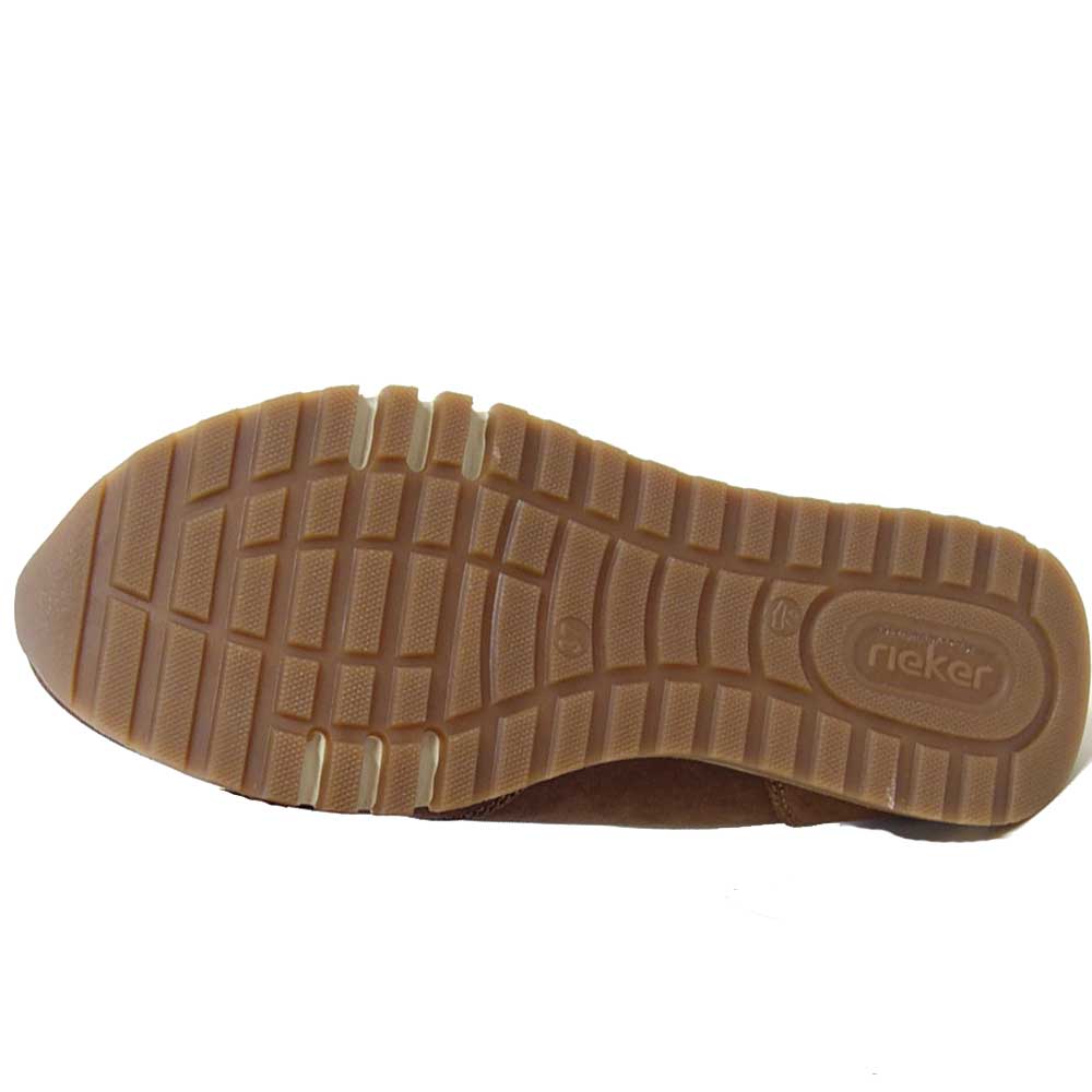 riekerリーカー49001-24ブラウン(レディース)天然皮革スエードサイドジップスニーカー甲高幅広「靴」