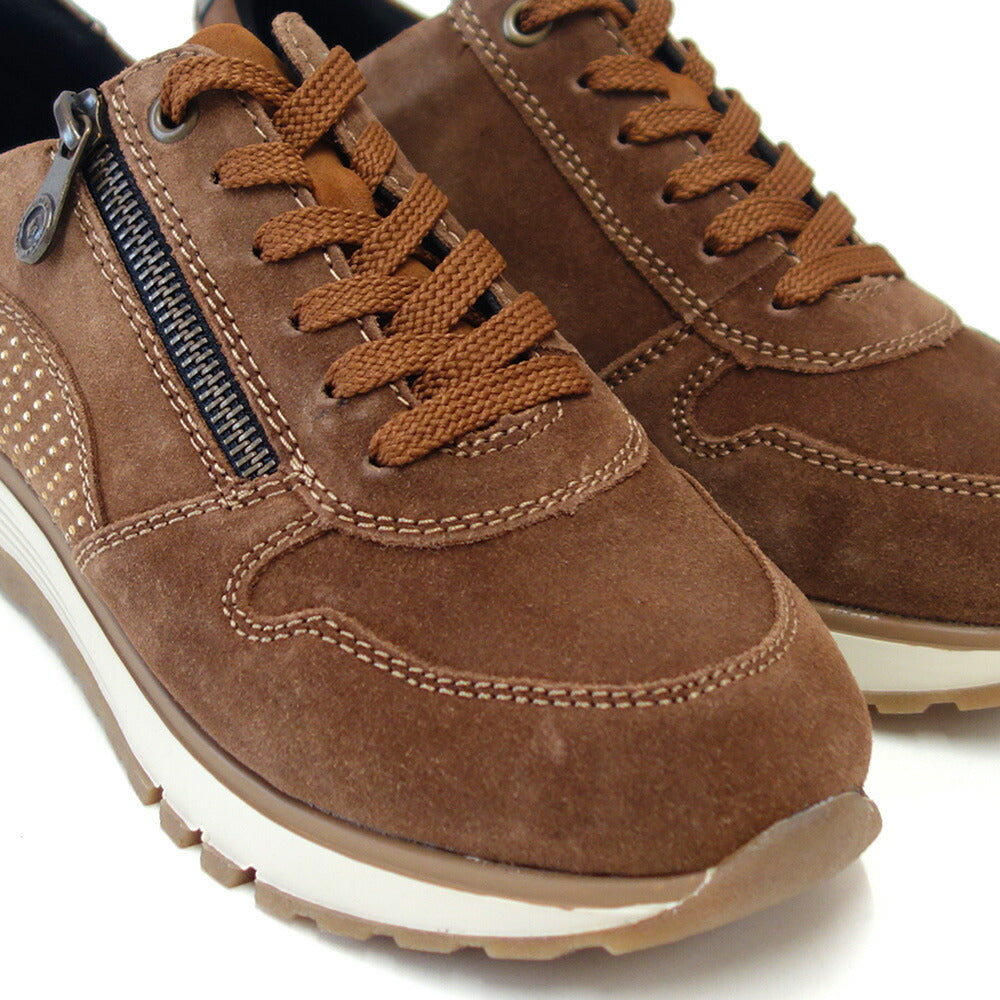 riekerリーカー49001-24ブラウン(レディース)天然皮革スエードサイドジップスニーカー甲高幅広「靴」