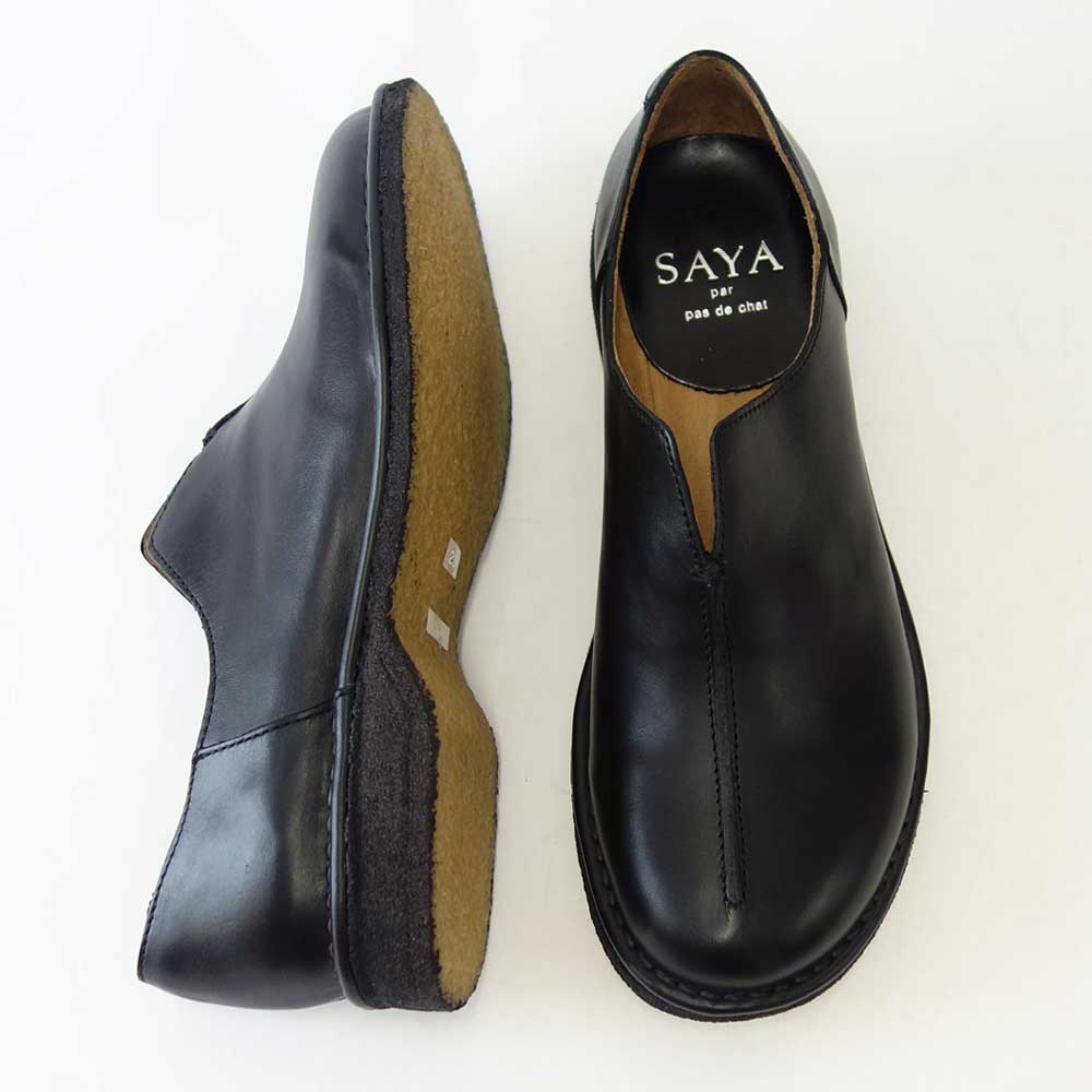 SAYA(サヤ) 50811 ブラック 天然皮革 プラット製法シューズ フラットクレープソール 丸トゥ「靴」