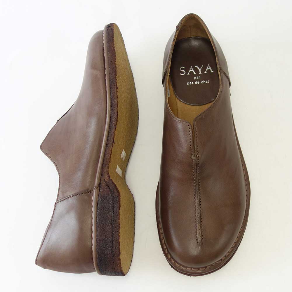 SAYA(サヤ) 50811 グレージュ 天然皮革 プラット製法シューズ フラットクレープソール 丸トゥ「靴」