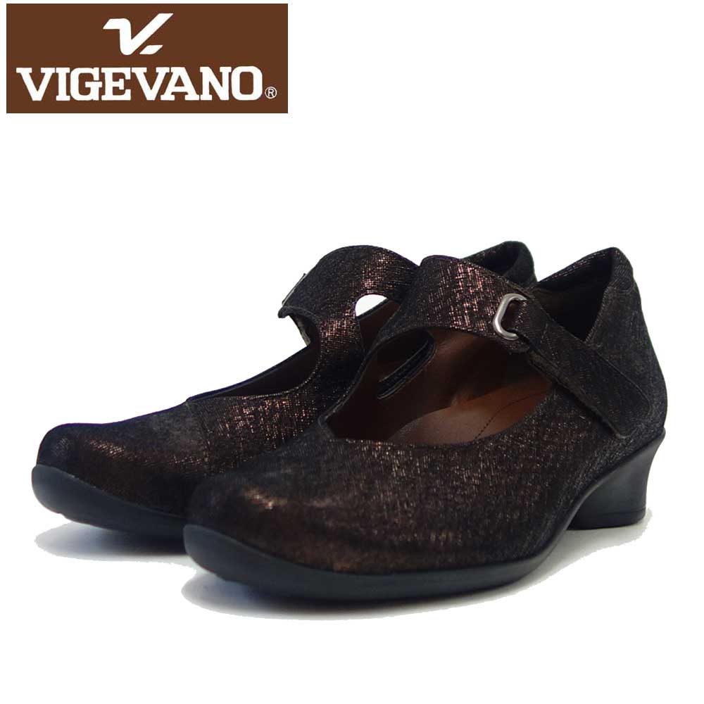 ビジェバノ VIGEVANO 5100 ブロンズ スエード(日本製)ゆったりEEEE ストラップパンプス「靴」