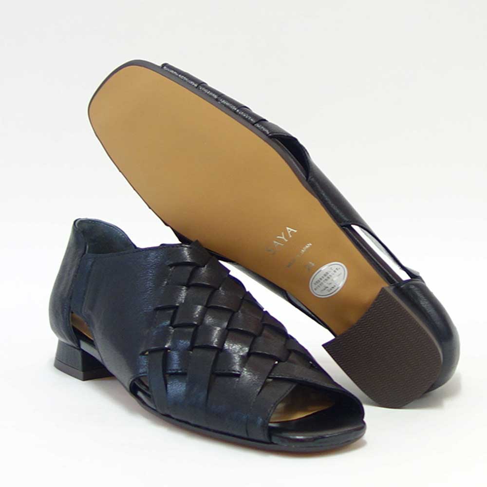 【SALE 20%OFF】 SAYA(サヤ) 51142 ブラック 天然皮革 メッシュサンダル 甲深 スリッポン パンプス 日本製「靴」