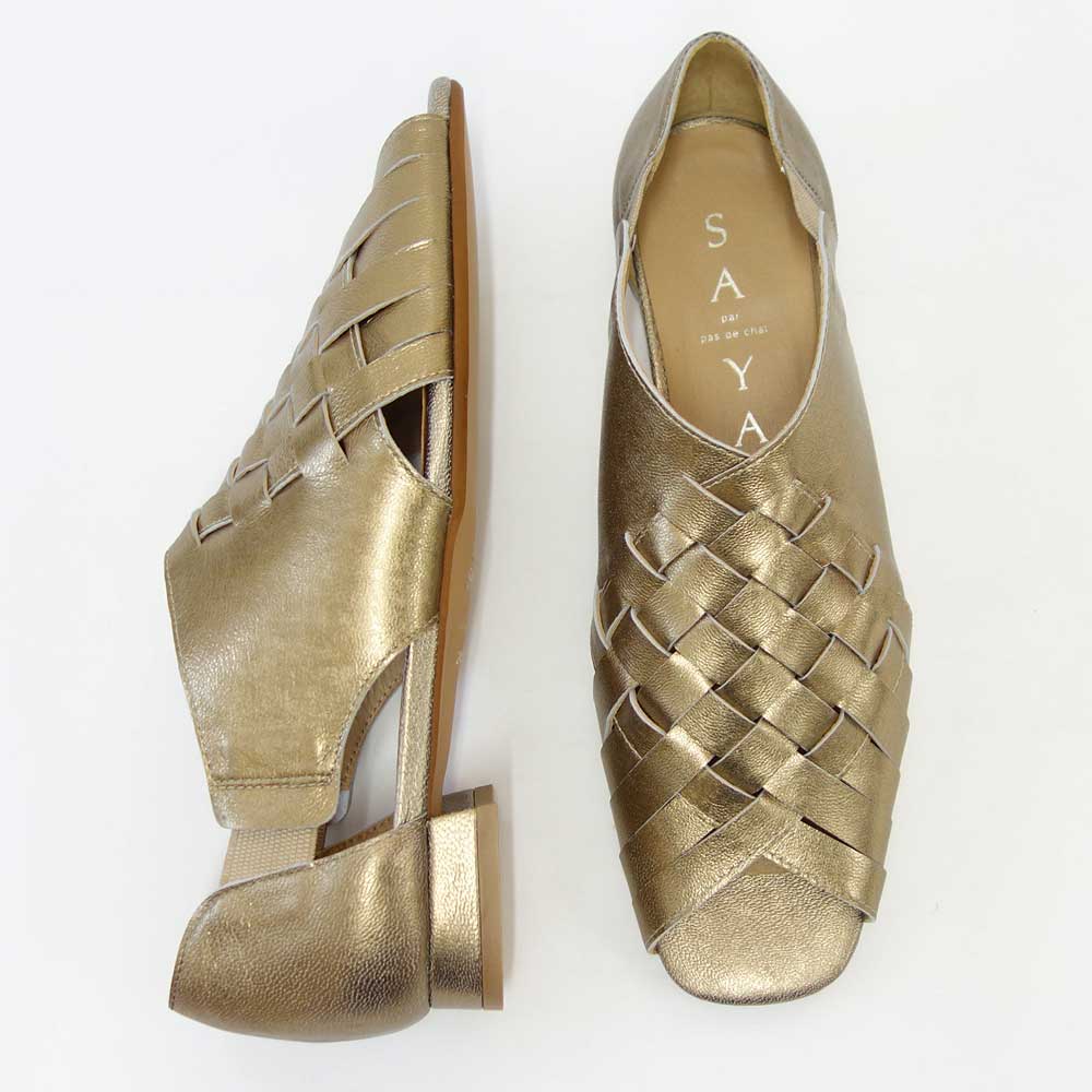 【SALE 20%OFF】 SAYA(サヤ) 51142 ブロンズ 天然皮革 メッシュサンダル 甲深 スリッポン パンプス 日本製「靴」