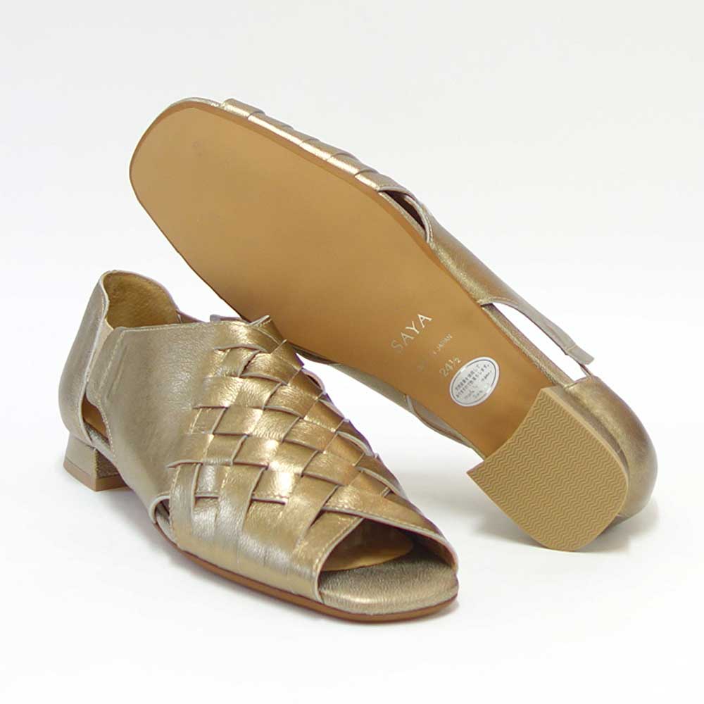 【SALE 20%OFF】 SAYA(サヤ) 51142 ブロンズ 天然皮革 メッシュサンダル 甲深 スリッポン パンプス 日本製「靴」