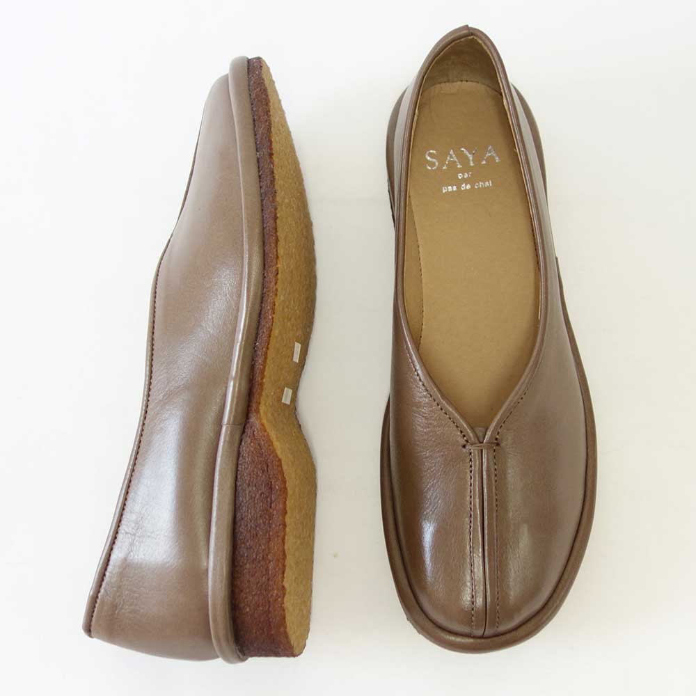 SAYA(サヤ) 51151 グレージュ 天然皮革 プラット製法シューズ フラットクレープソール 丸トゥ「靴」