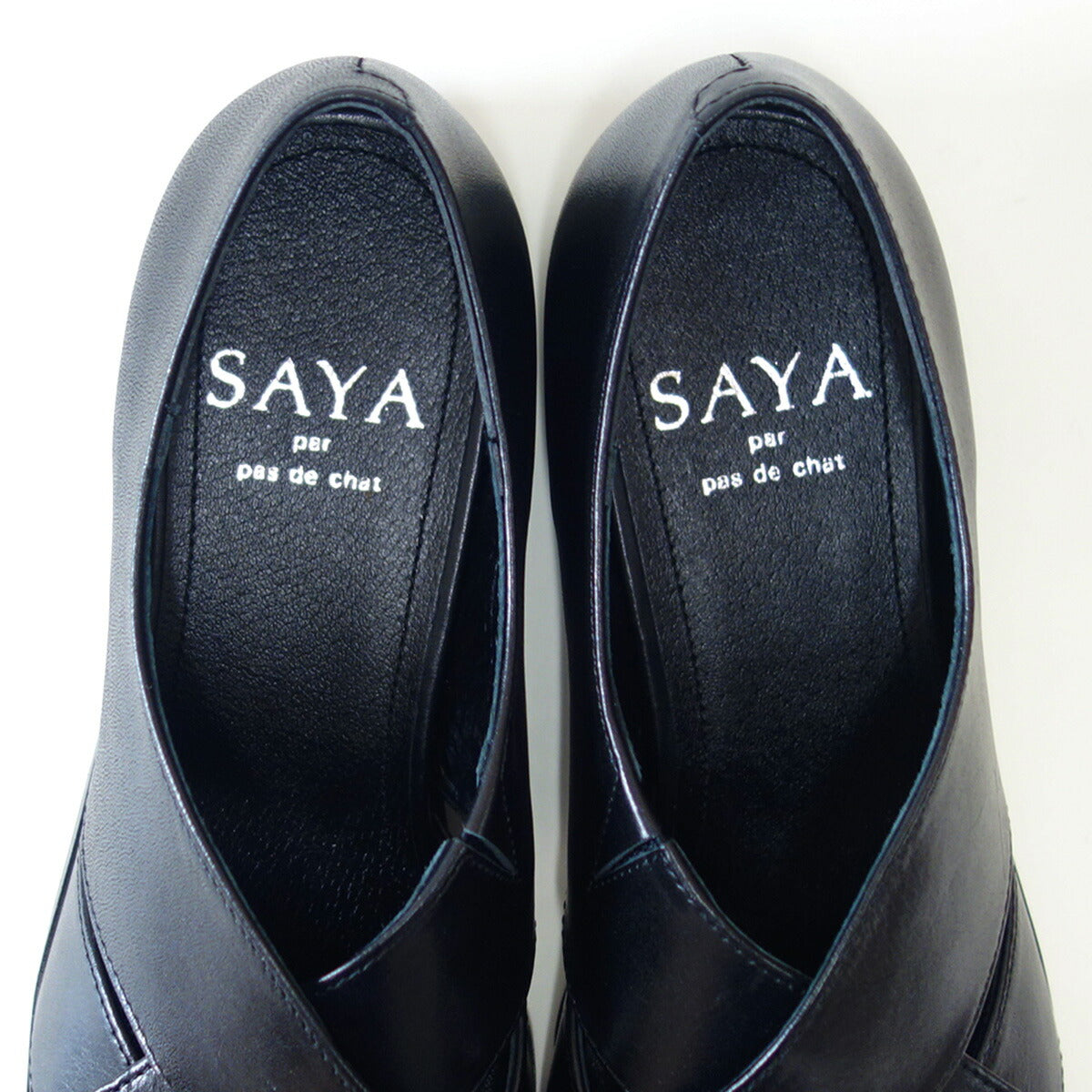 SAYA(サヤ)51188ブラック天然皮革フラットメッシュスリッポンシューズカッターオープントゥ「靴」