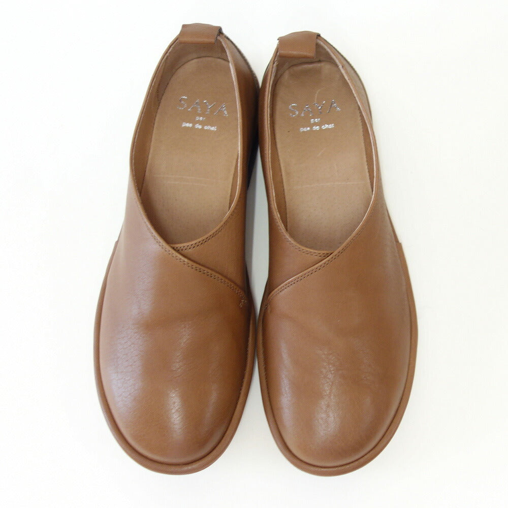 SAYA(サヤ)51203グレージュ天然皮革プラット製法シューズフラットクレープソール丸トゥ「靴」