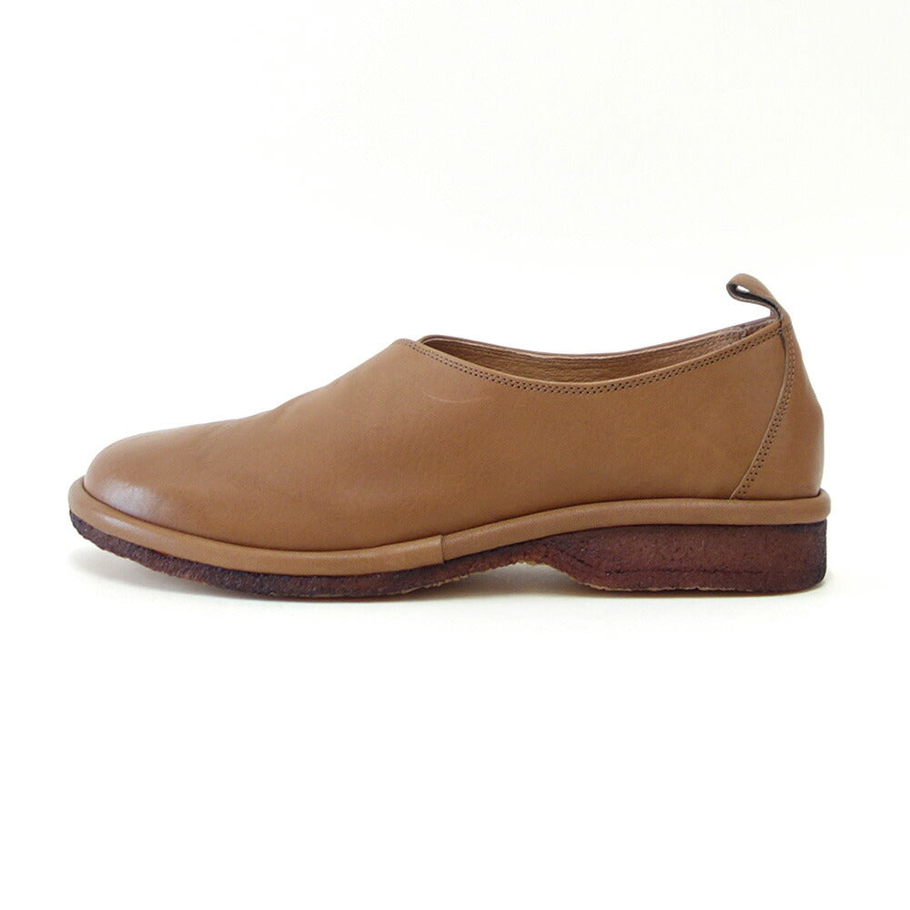 SAYA(サヤ)51203グレージュ天然皮革プラット製法シューズフラットクレープソール丸トゥ「靴」