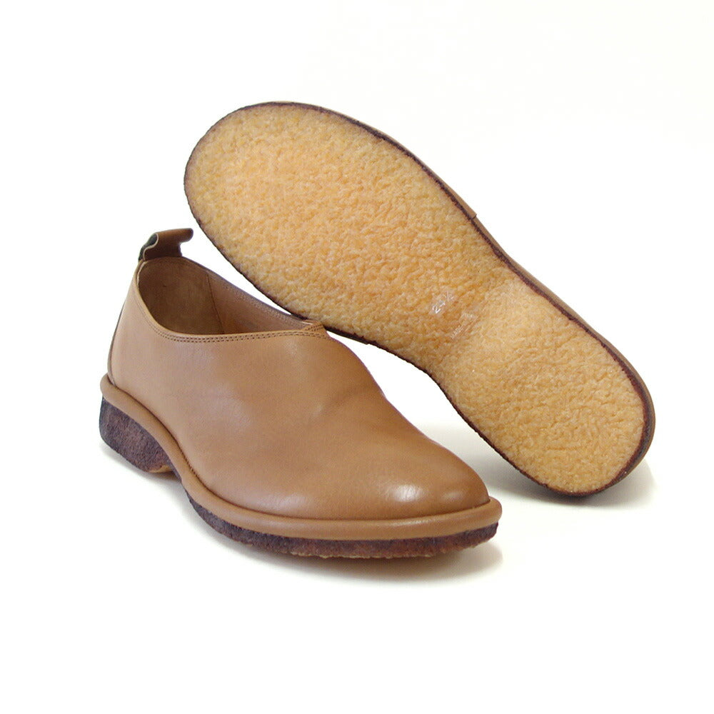 SAYA(サヤ)51203グレージュ天然皮革プラット製法シューズフラットクレープソール丸トゥ「靴」