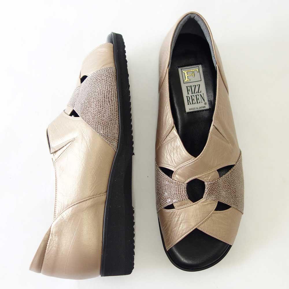 【SALE 40%OFF】 フィズリーン FIZZ REEN 5146 シャンパン(レディース) EEEE幅 フラットヒール オープントゥ スリッポン(日本製)「靴」