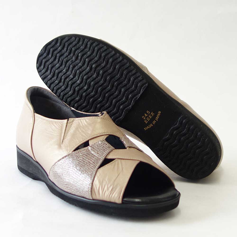 【SALE 40%OFF】 フィズリーン FIZZ REEN 5146 シャンパン(レディース) EEEE幅 フラットヒール オープントゥ スリッポン(日本製)「靴」