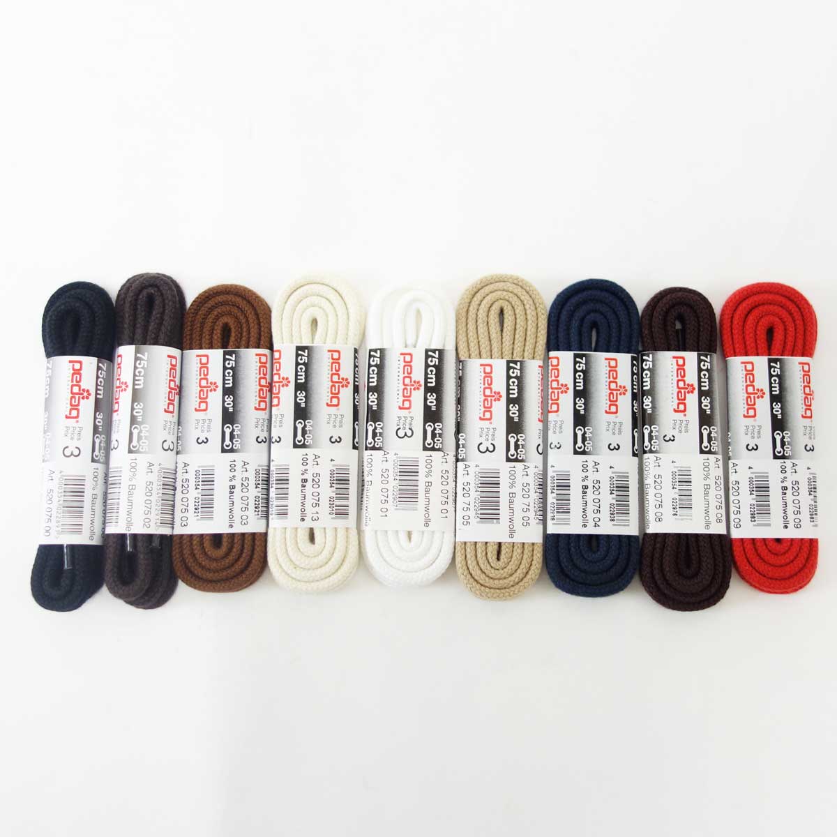 《メール便可》靴ひも(シューレース)丸紐タイプ(4mm) pedag ペダック SHOE LACE 520(ドイツ製) ウォーキングシューズやワークブーツに最適(2本入り) 靴 シューズ