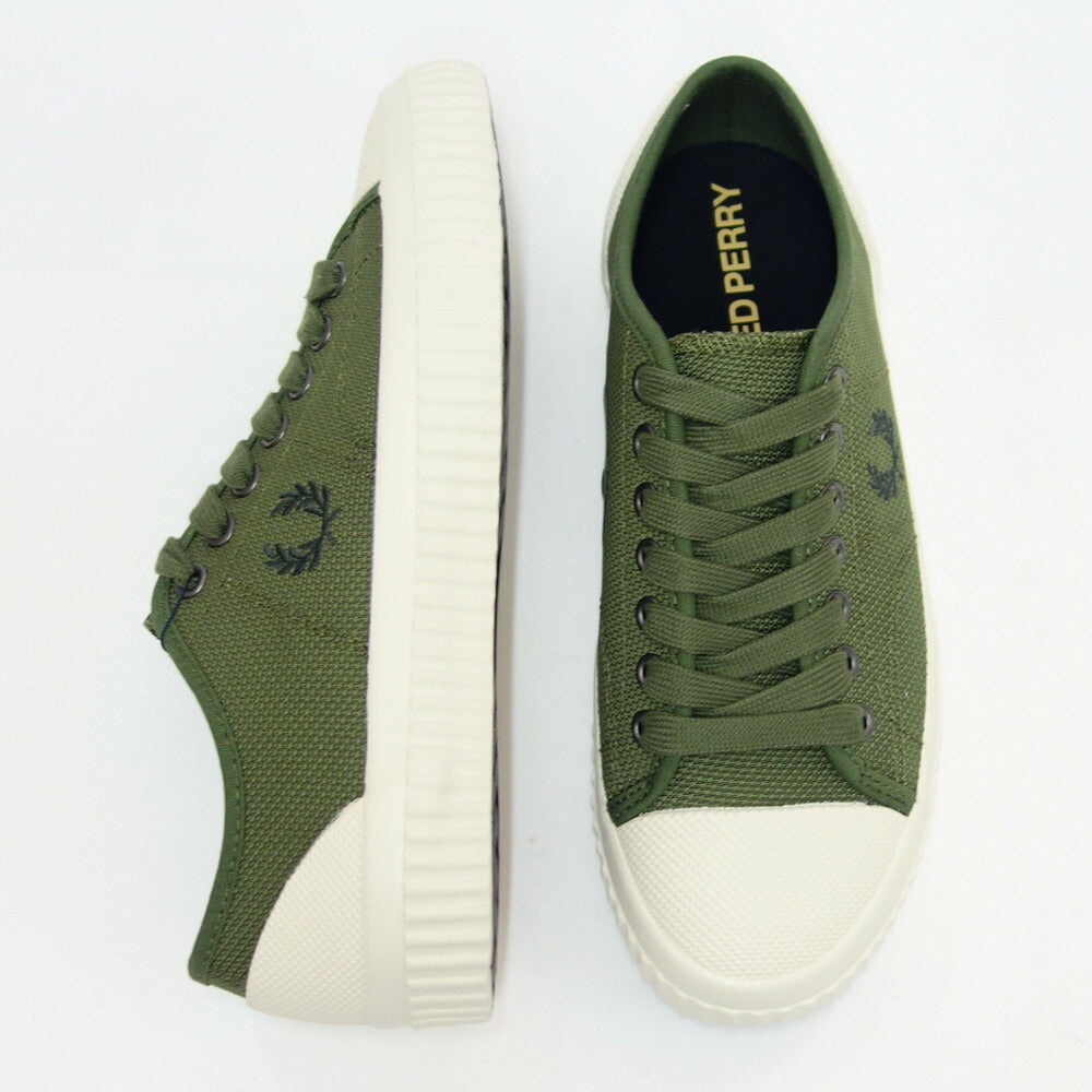 FRED PERRY フレッドペリー B5322 Q50(ユニセックス)HUGHES LOW TEXTURD POLY カラー:Parka Green 人工繊維 ローカットスニーカー テニスシューズ 「靴」