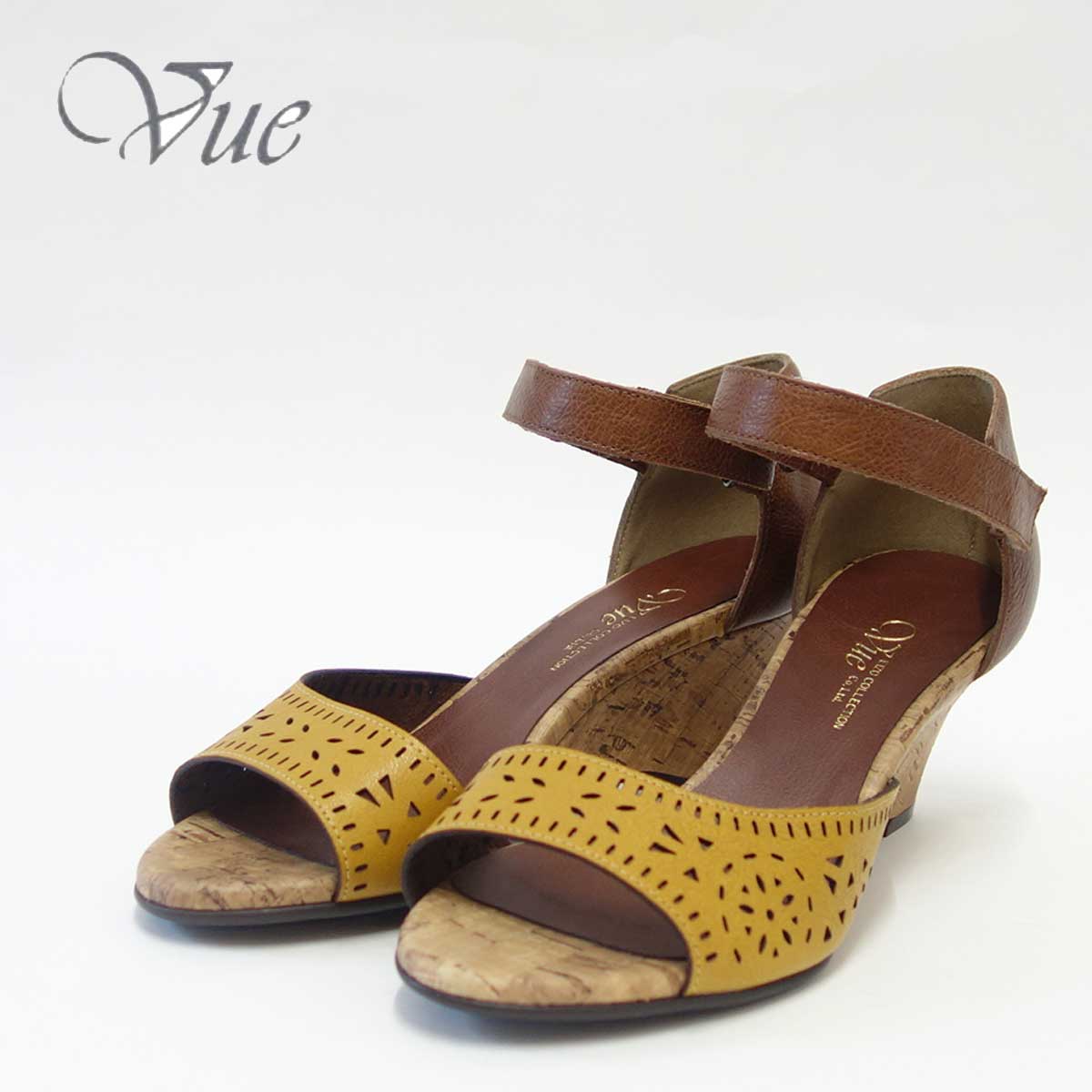 【SALE 50%OFF】 Vue ビュー EIZO Collection 55571 イエロー/ブラウン オープントゥ ウェッジシューズ 「靴」