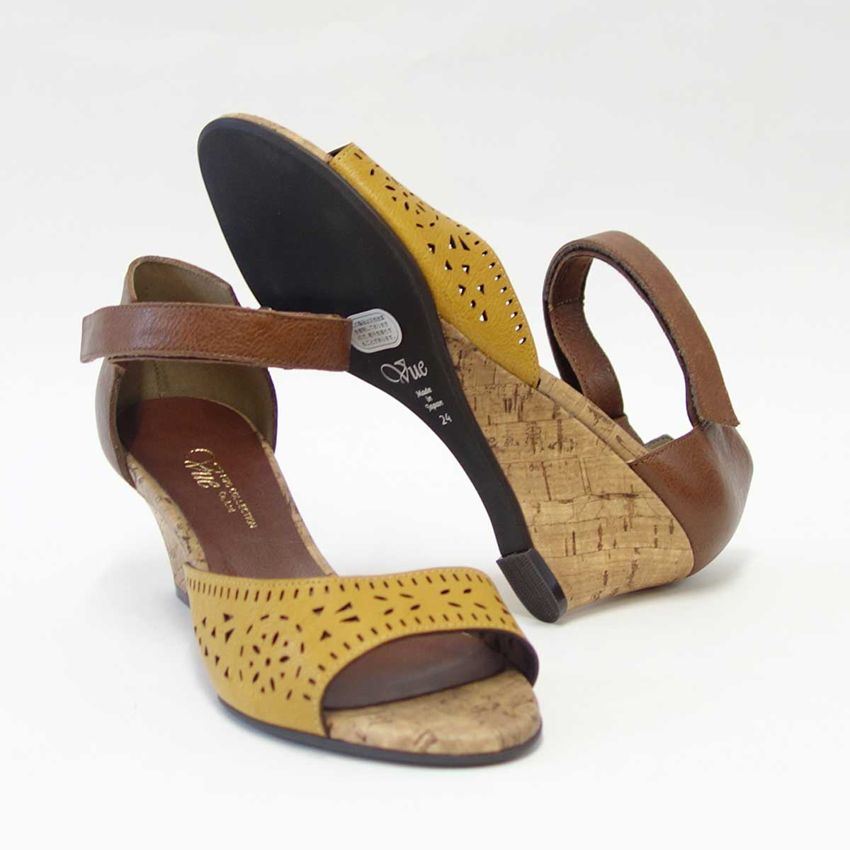 【SALE 50%OFF】 Vue ビュー EIZO Collection 55571 イエロー/ブラウン オープントゥ ウェッジシューズ 「靴」