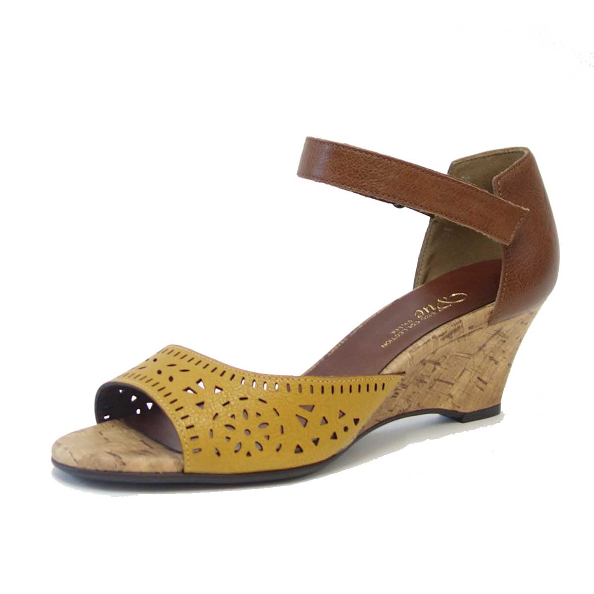 【SALE 50%OFF】 Vue ビュー EIZO Collection 55571 イエロー/ブラウン オープントゥ ウェッジシューズ 「靴」