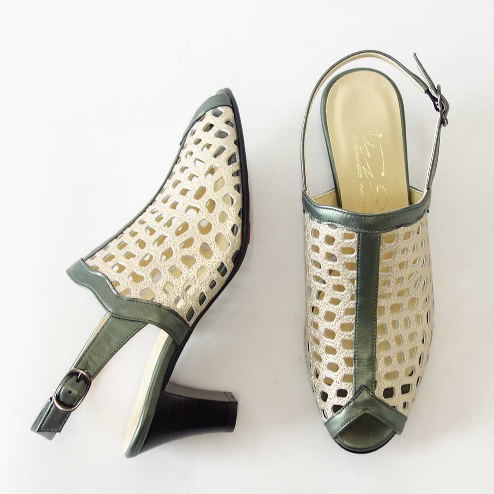 【SALE 30%OFF】 フィズリーン FIZZ REEN 6463 ゴールド/グリーン EEE幅のコンフォートサンダル レザー バックストラップシューズ 「靴」