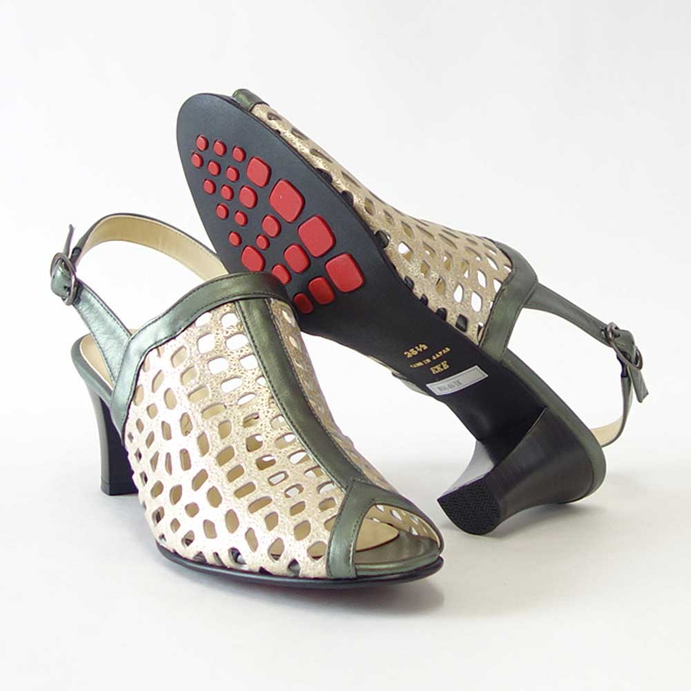 【SALE 30%OFF】 フィズリーン FIZZ REEN 6463 ゴールド/グリーン EEE幅のコンフォートサンダル レザー バックストラップシューズ 「靴」