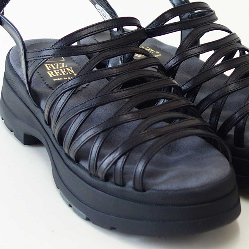 フィズリーンFIZZREEN21-6588ブラック(レディースサンダル)バックストラップEEEE厚底オープントゥサンダル(日本製)コンフォートカジュアル4E5cmヒール「靴」