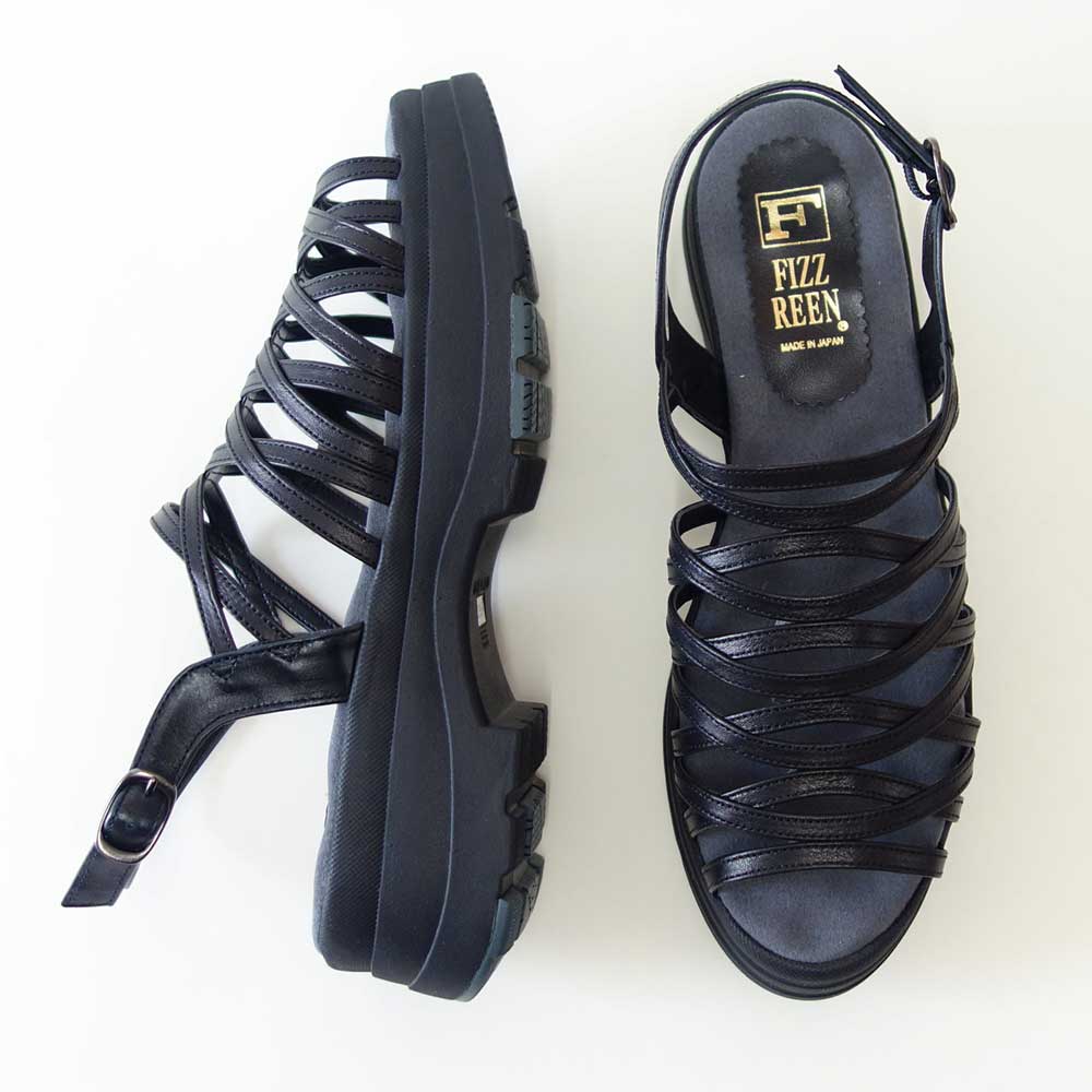 フィズリーンFIZZREEN21-6588ブラック(レディースサンダル)バックストラップEEEE厚底オープントゥサンダル(日本製)コンフォートカジュアル4E5cmヒール「靴」