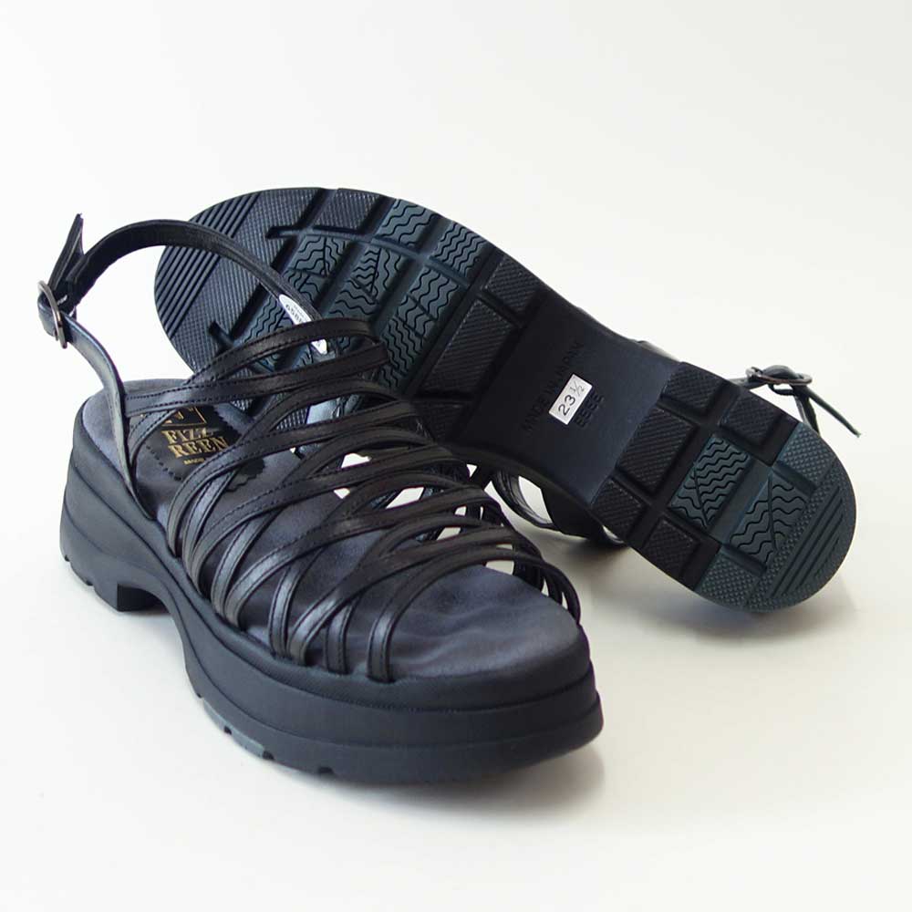 フィズリーンFIZZREEN21-6588ブラック(レディースサンダル)バックストラップEEEE厚底オープントゥサンダル(日本製)コンフォートカジュアル4E5cmヒール「靴」