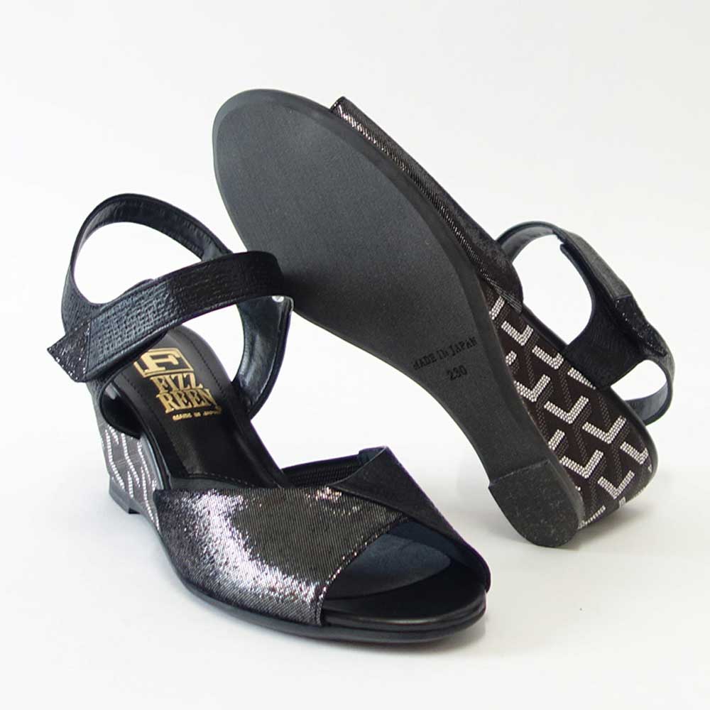 【SALE 40%OFF】 フィズリーン FIZZ REEN 6887 ブラック コンフォートサンダル ウェッジ バックストラップ アンクルストラップ「靴」