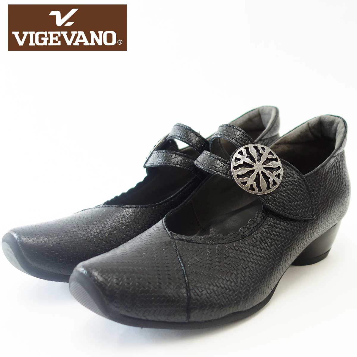 『VIGEVANO ビジェバノ』7004 ブラック(日本製) ゆったりEEEE ストラップパンプス 上質な天然皮革が優しく包み込みます 『靴』 母の日 おすすめ ギフト