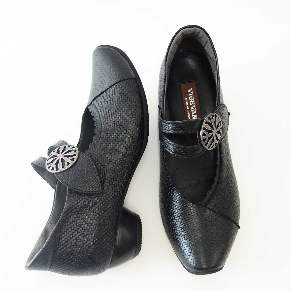 『VIGEVANO ビジェバノ』7004 ブラック(日本製) ゆったりEEEE ストラップパンプス 上質な天然皮革が優しく包み込みます 『靴』 母の日 おすすめ ギフト