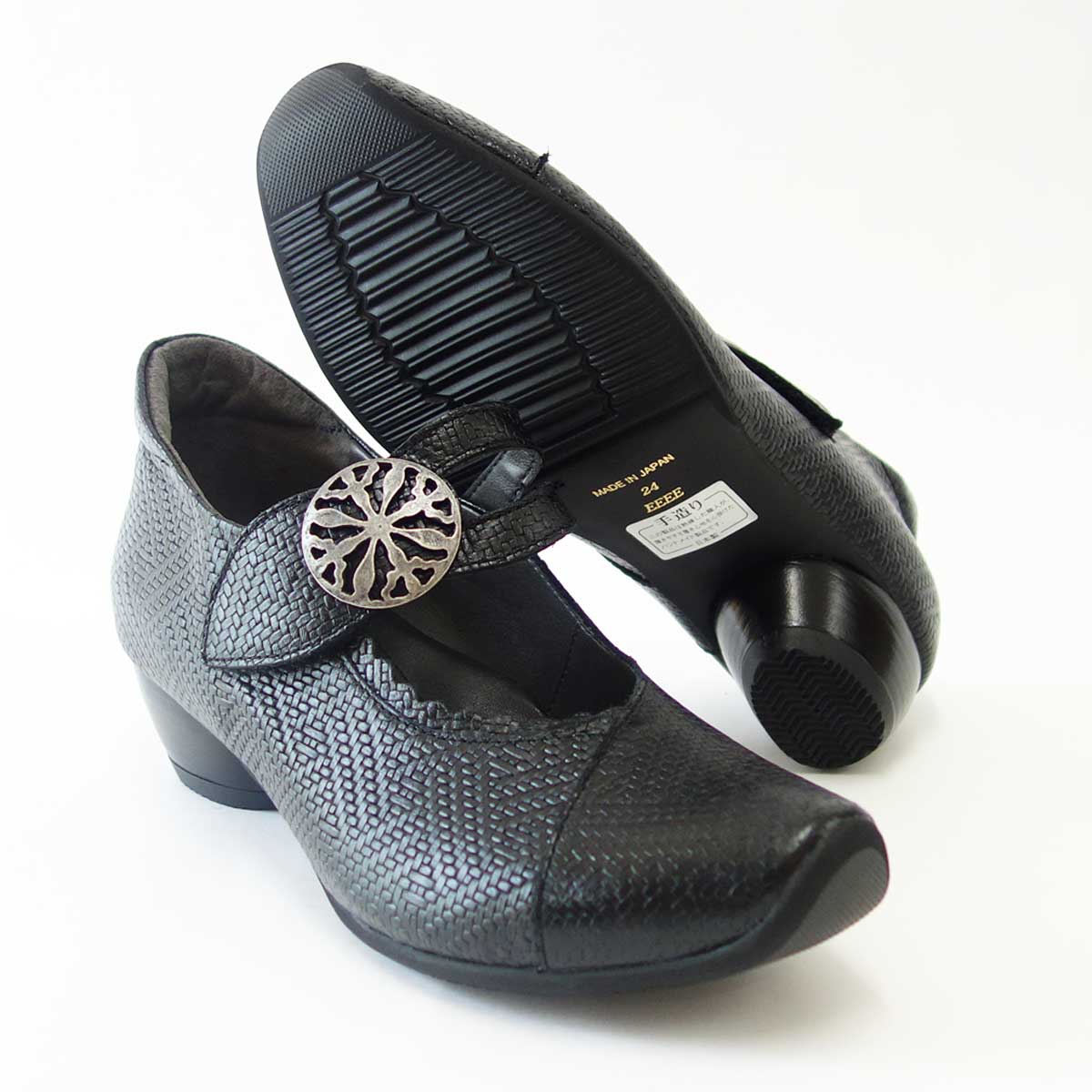 『VIGEVANO ビジェバノ』7004 ブラック(日本製) ゆったりEEEE ストラップパンプス 上質な天然皮革が優しく包み込みます 『靴』 母の日 おすすめ ギフト