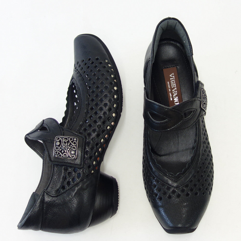 VIGEVANO ビジェバノ 7025 ブラック (レディース)日本製 ゆったりEEEE ストラップパンプス レザーシューズ 外反母趾 幅広 「靴」