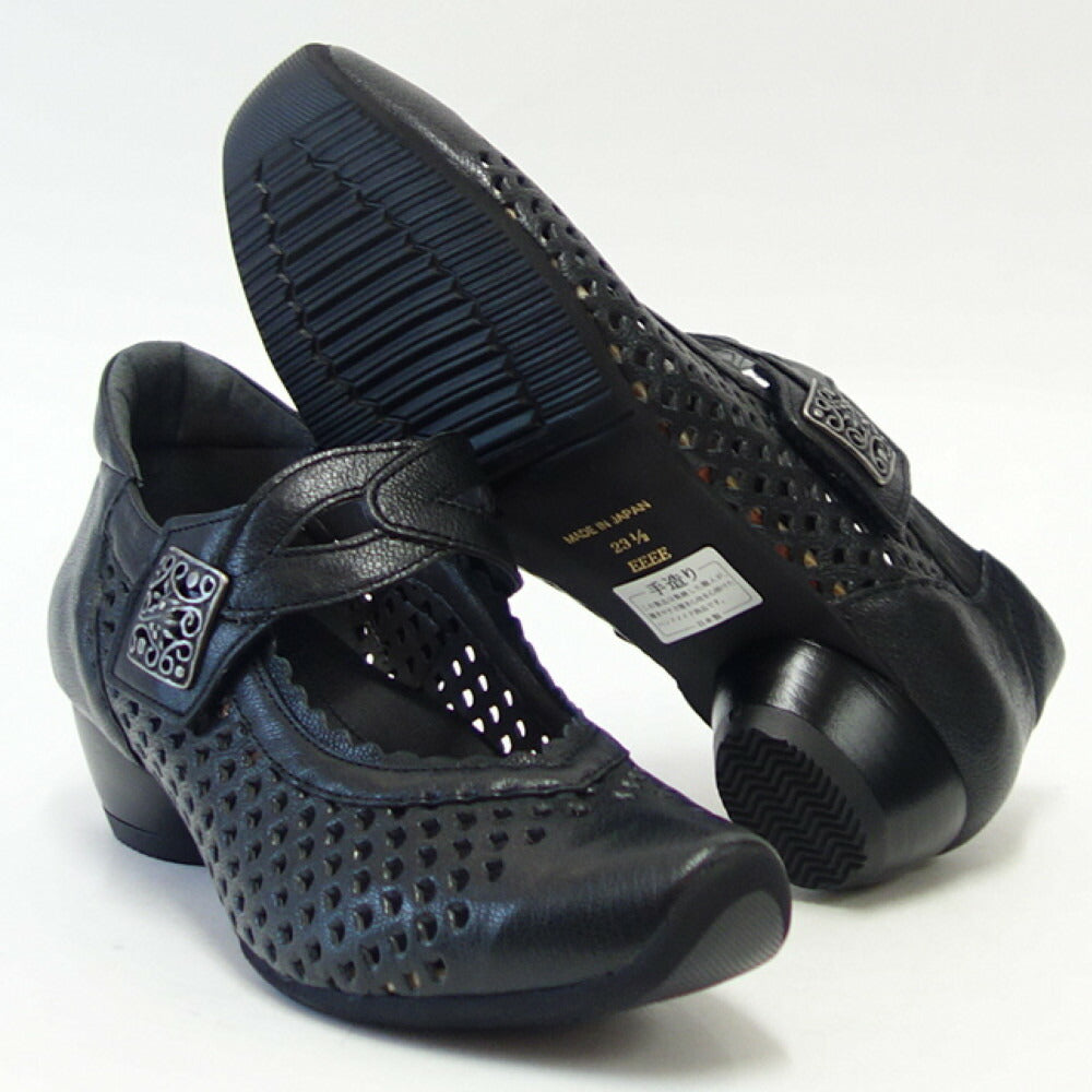 VIGEVANO ビジェバノ 7025 ブラック (レディース)日本製 ゆったりEEEE ストラップパンプス レザーシューズ 外反母趾 幅広 「靴」