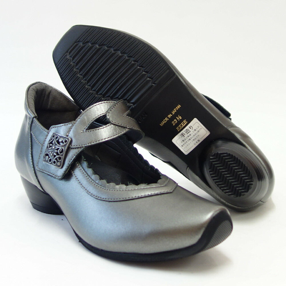 VIGEVANO ビジェバノ 7026 ガンメタ(日本製)ゆったりEEEE ストラップパンプス コンフォートシューズ「靴」