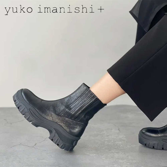 yuko imanishi + ユーコ イマニシ+ 716038 RINO ブラック サイドゴアブーツ ショートブーツ 厚底  展開サイズ 23cm 23.5cm 24cm 24.5cm「靴」
