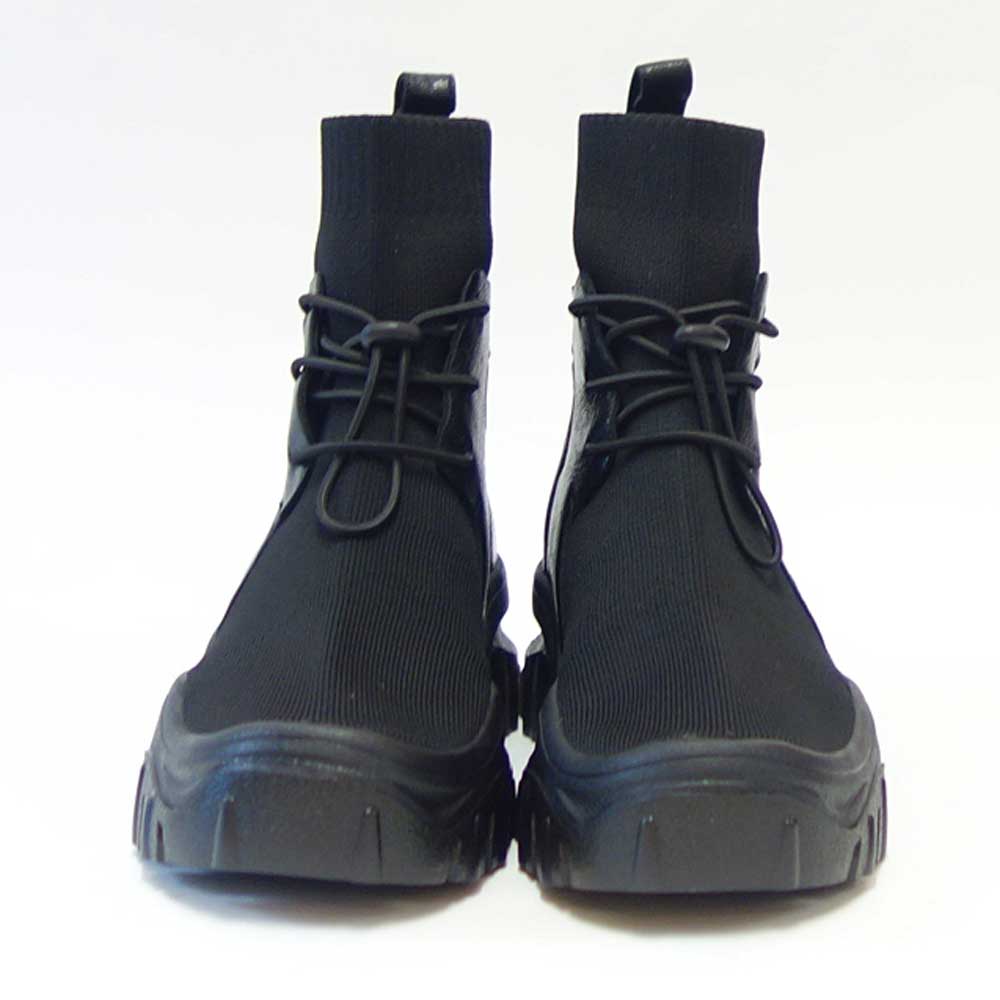 yuko imanishi + ユーコ イマニシ+ 716039 KIYO ブラック 天然皮革 ゴムレース ストレッチブーツ ショートブーツ  展開サイズ 23.5cm 24cm 24.5cm「靴」