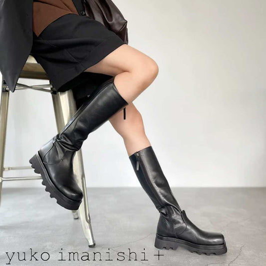 yuko imanishi + ユーコ イマニシ+ 729002 SOU ブラック 天然皮革 ロングブーツ 中厚底 軽量ソール  展開サイズ 23.5cm 24cm「靴」
