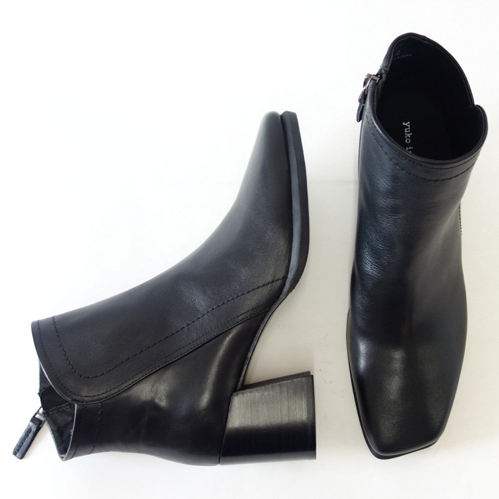 yuko imanishi + ユーコ イマニシ+ 737033 ブラック サイドジップブーツ 6.5cmヒール ショートブーツ 展開サイズ 23.5cm 24cm 24.5cm「靴」